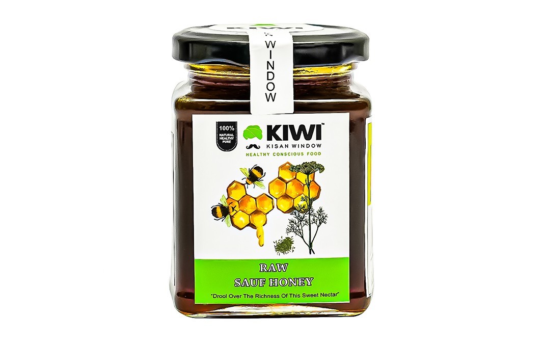 Kiwi Kisan Window Raw Sauf Honey    Glass Jar  350 grams